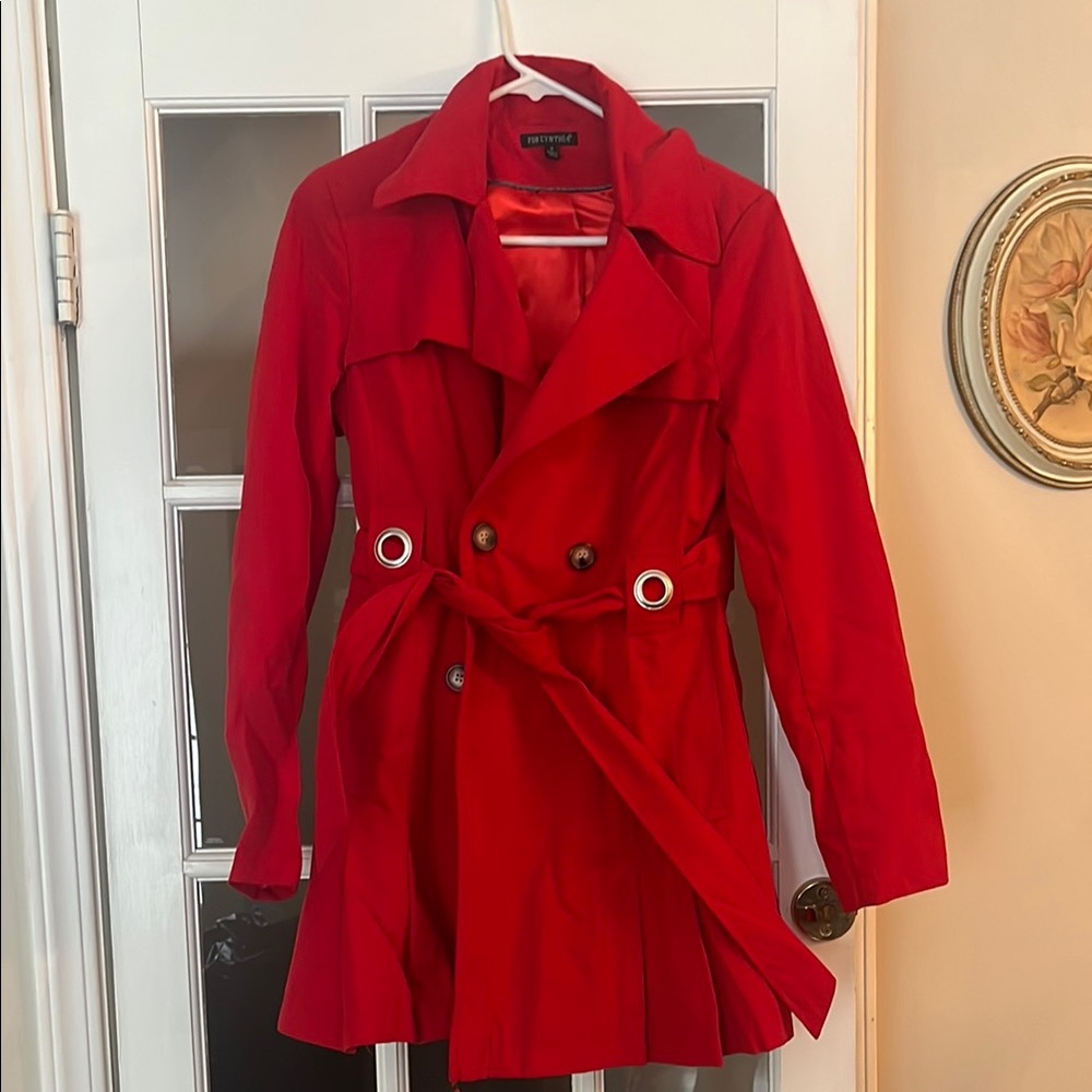 For Cynthia Red Double-Breasted Trench Coat